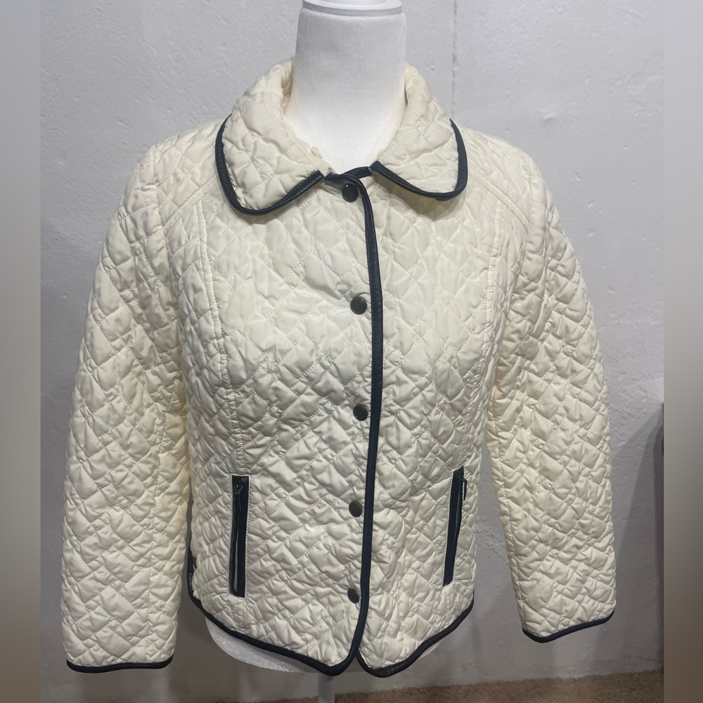 Charter Club White Quilted Puffer Jacket Faux Leather Lining Petite M